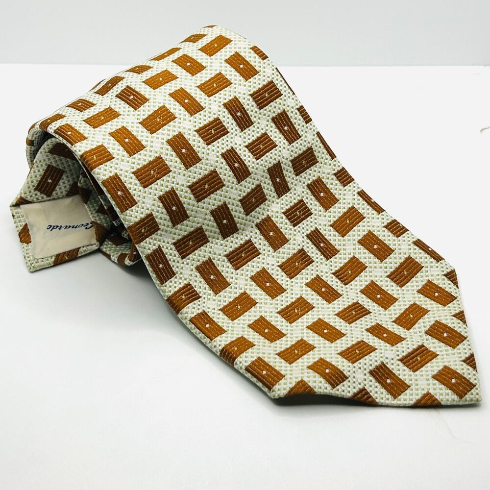 70s Montgomery Ward Leonardo Cream Brown Geometric Super Wide Neck Tie